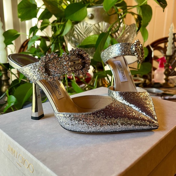 Jimmy Choo Smokey Mule Sparkling Silver Heels - Picture 4 of 7